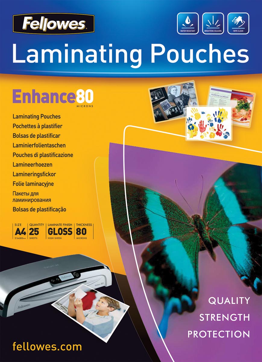 Fellowes lamineerhoezen ft 210 x 297 mm, 160 micron (2 x 80 micron), glanzend, pak van 25 stuks afbeelding