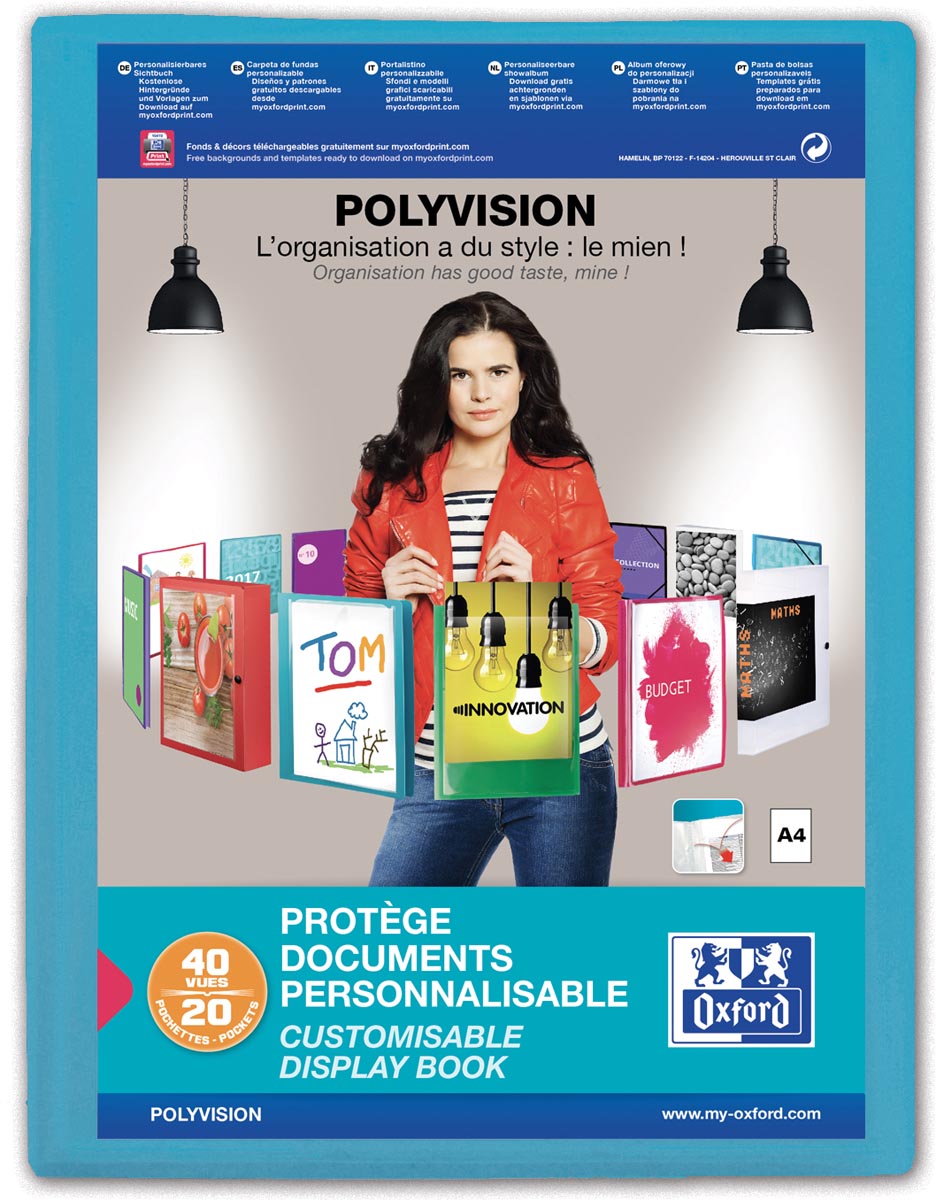 OXFORD Polyvision personaliseerbare presentatiealbum, formaat A4, uit PP, 20 tassen, blauw afbeelding