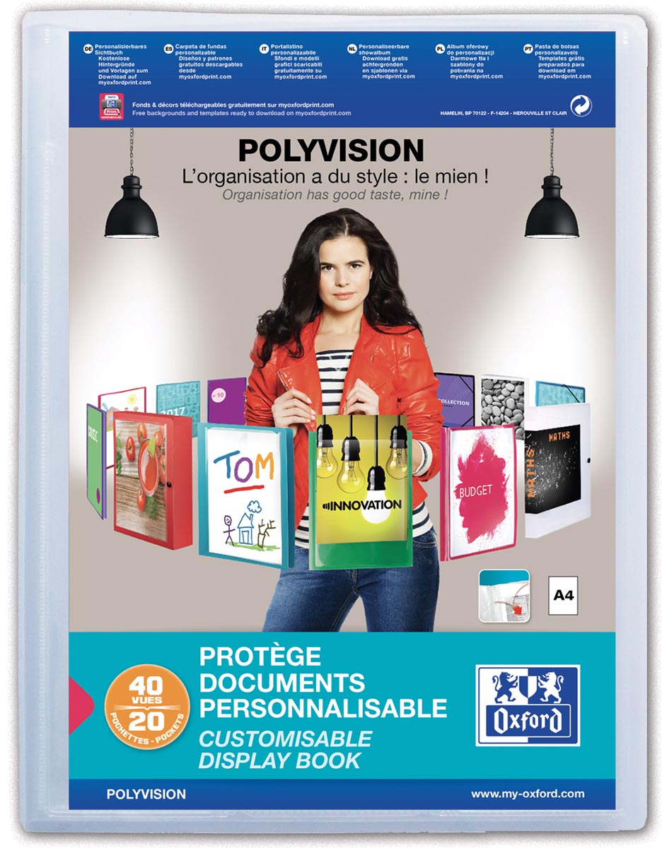OXFORD Polyvision personaliseerbare presentatiealbum, formaat A4, uit PP, 20 tassen, transparant afbeelding