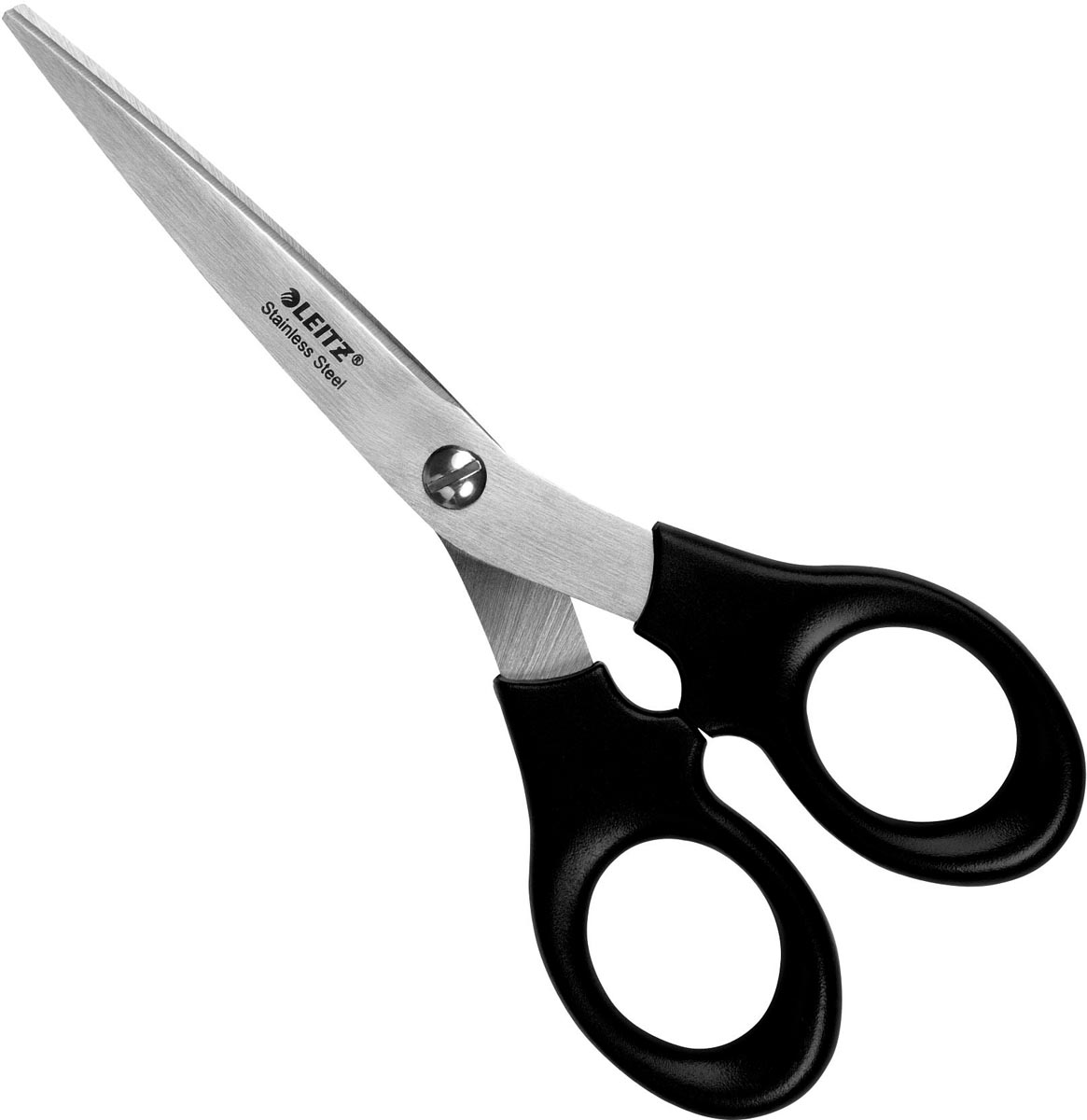 Leitz schaar, ft 16,5 cm, rechts en links, scherpe punt, RVS, zwart, blister van 1 stuk
