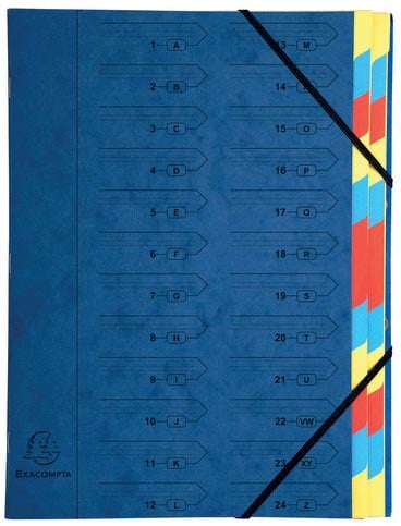 Exacompta sorteermap met vaste rug en elastieken, 24 vakken, blauw Exacompta sorteermap met vaste rug en elastieken, 24 vakken, blauw
