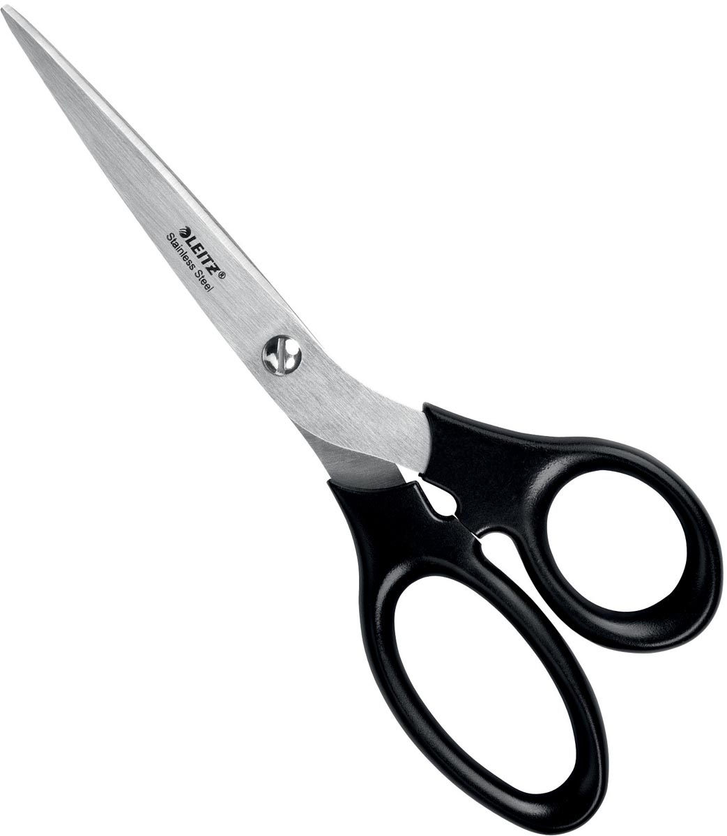 Leitz schaar, ft 20 cm, rechts en links, scherpe punt, RVS, zwart, blister van 1 stuk