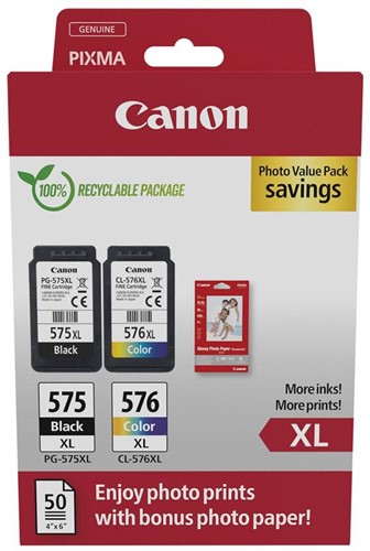 Canon photo value pack 1 x PG-575XL + 1 x CL-576XL, 300 - 400 pagina's, OEM 5437C006, 4 kleuren