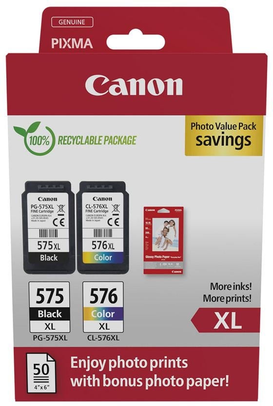 Canon photo value pack 1 x PG-575XL + 1 x CL-576XL, 300 - 400 pagina&apos;s, OEM 5437C006, 4 kleuren afbeelding