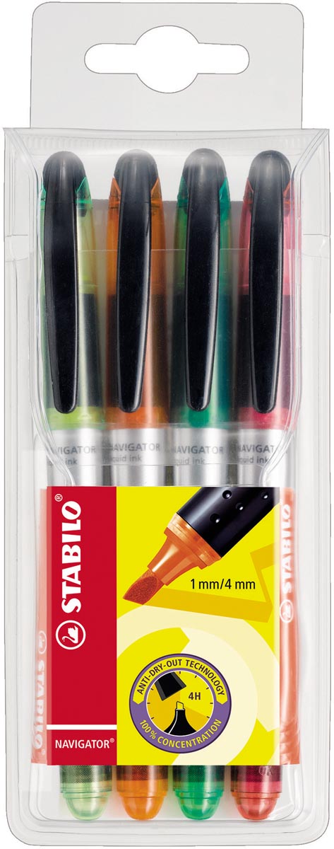 STABILO NAVIGATOR markeerstift, etui van 4 stuks in geassorteerde kleuren afbeelding
