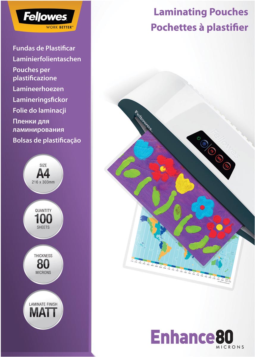 Fellowes lamineerhoes Enhance80 ft A4, 160 micron (2 x 80 micron), pak van 100 stuks, mat afbeelding