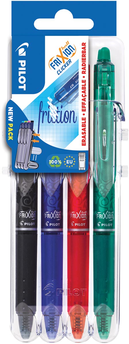 Pilot intrekbare roller FriXion Ball Clicker Set 2 Go, medium punt, 0,7 mm, blister met 4 stuks afbeelding
