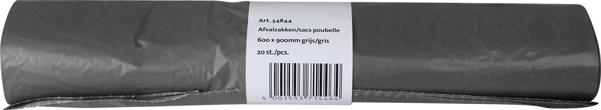 Vuilniszak 25 micron, ft 60 x 90 cm, 70 liter, grijs, rol van 20 stuks afbeelding