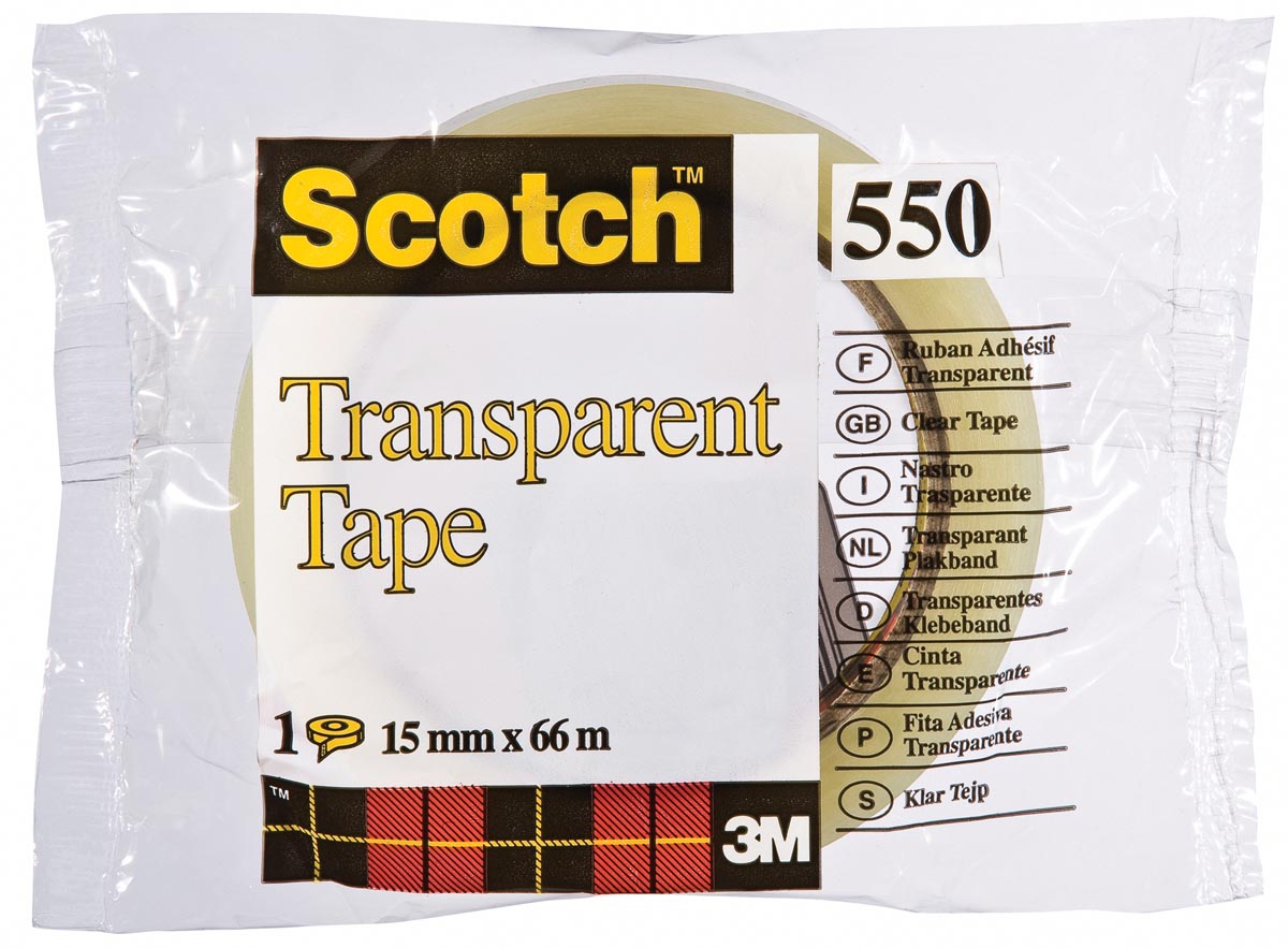 Scotch transparante tape 550 ft 15 mm x 66 m afbeelding
