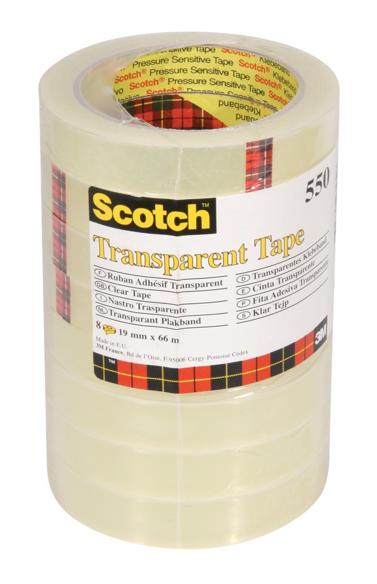 Scotch transparante tape 550 19 mm x 66 m, pak van 8 afbeelding