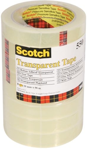 Scotch transparante tape 550 19 mm x 66 m, pak van 8