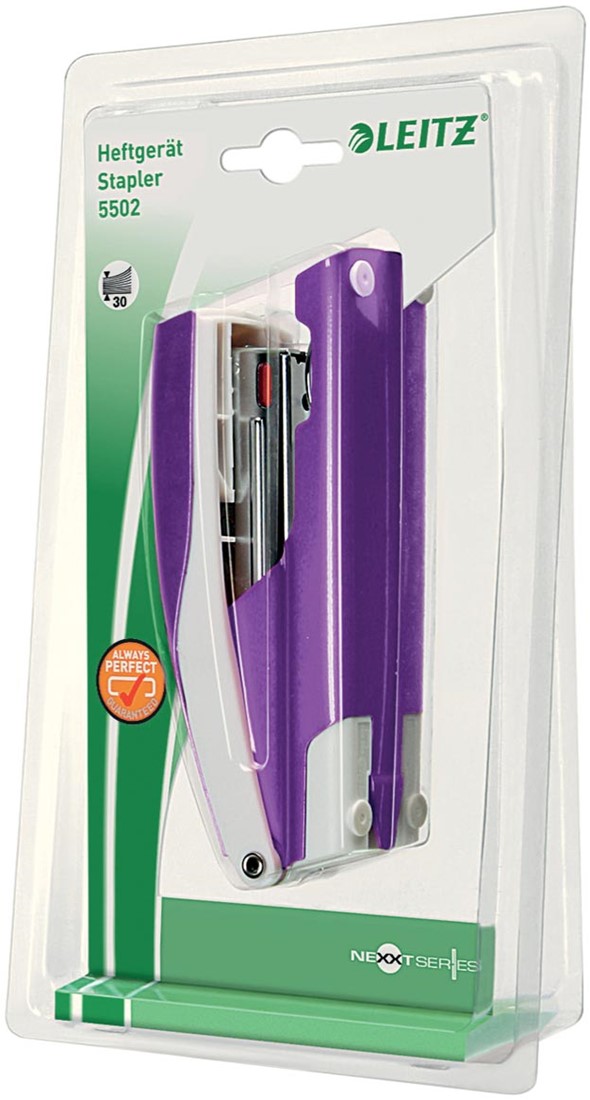 Leitz Mini Nietmachine, 10 Vellen, Ergonomisch Metalen Behuizing, Nietjes Meegeleverd, 55281062 - Paars