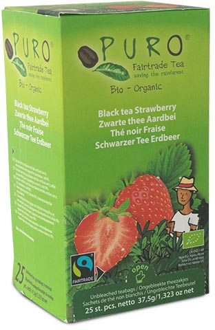 Puro Bio thee Aardbei, zwarte thee, fairtrade, pak van 25 zakjes
