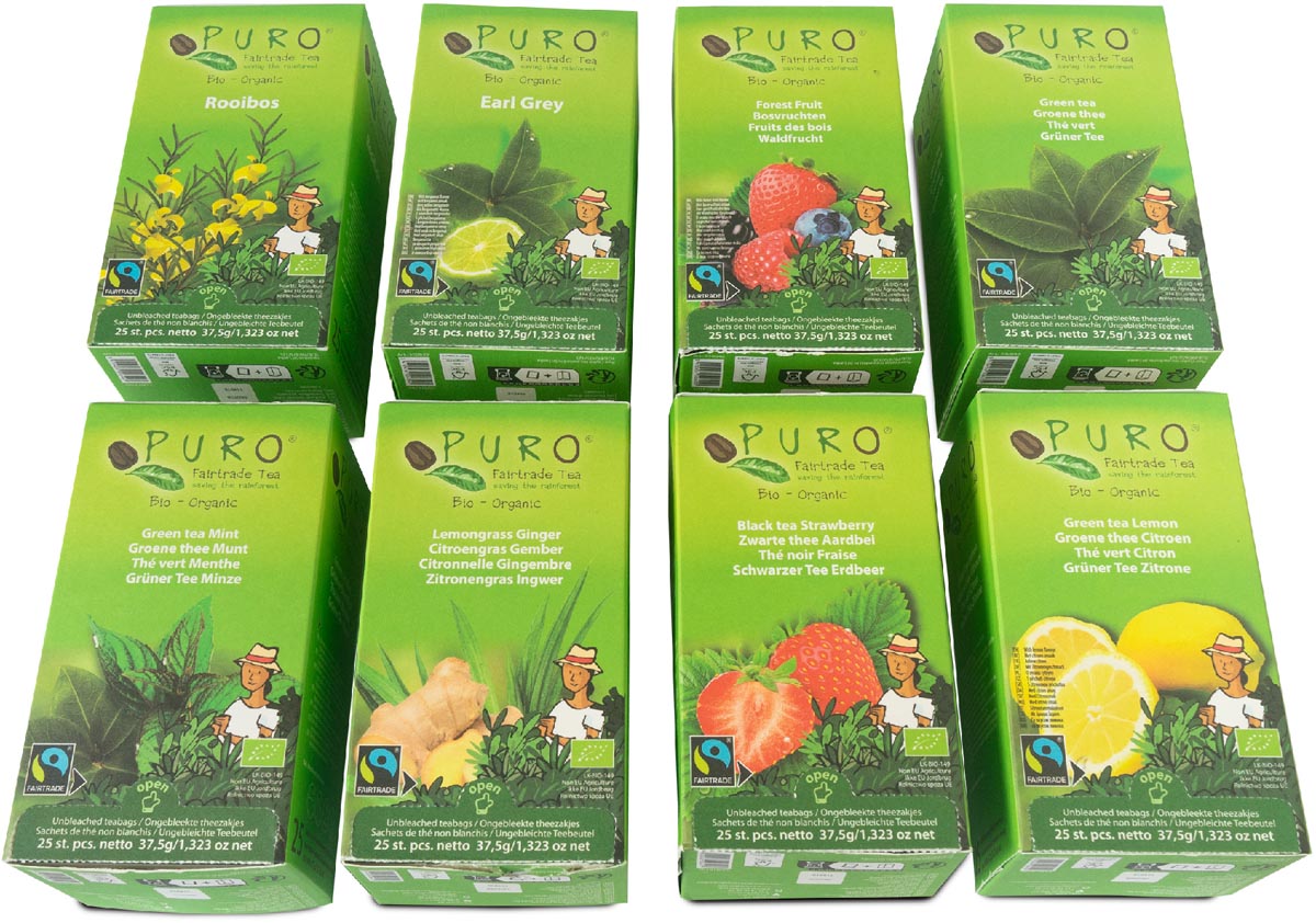 Puro Bio thee, assortiment, fairtrade, 8 pakken van 25 zakjes afbeelding