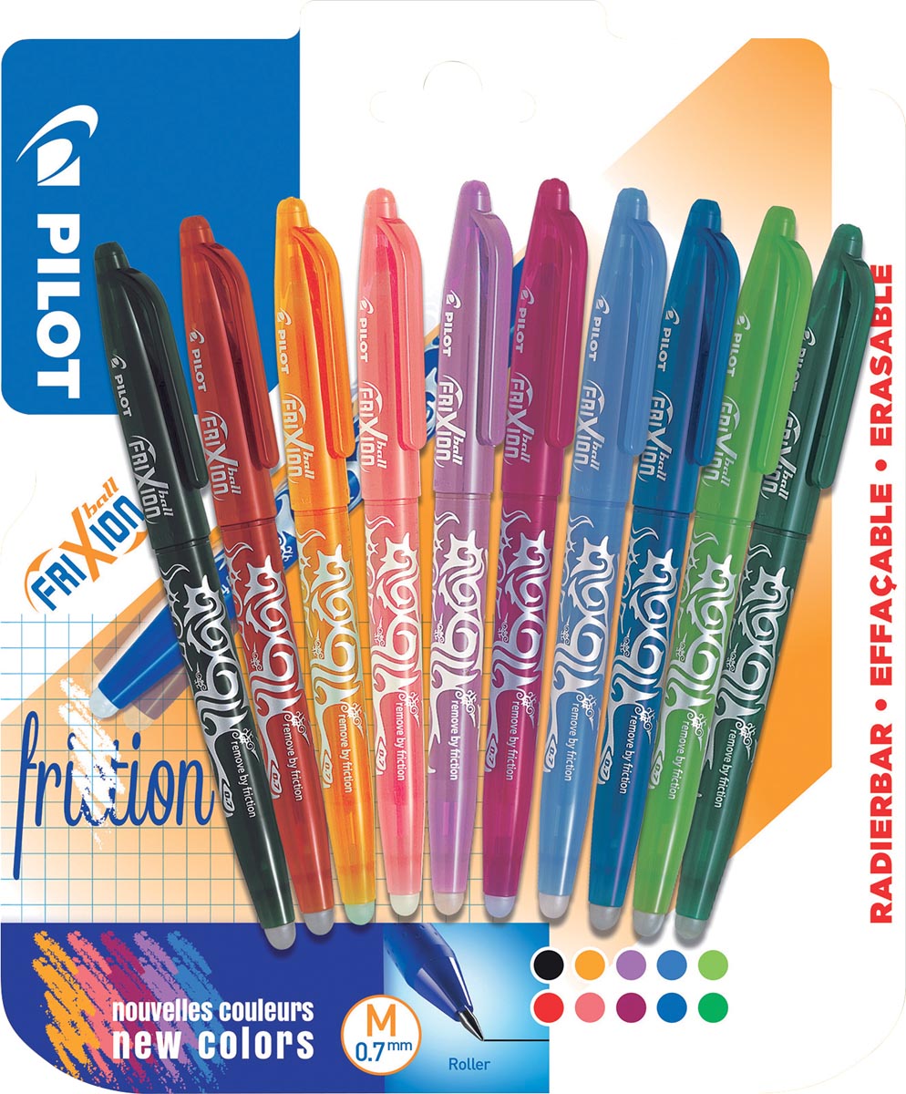 Pilot roller Frixion Ball, blister van 10 stuks in geassorteerde kleuren