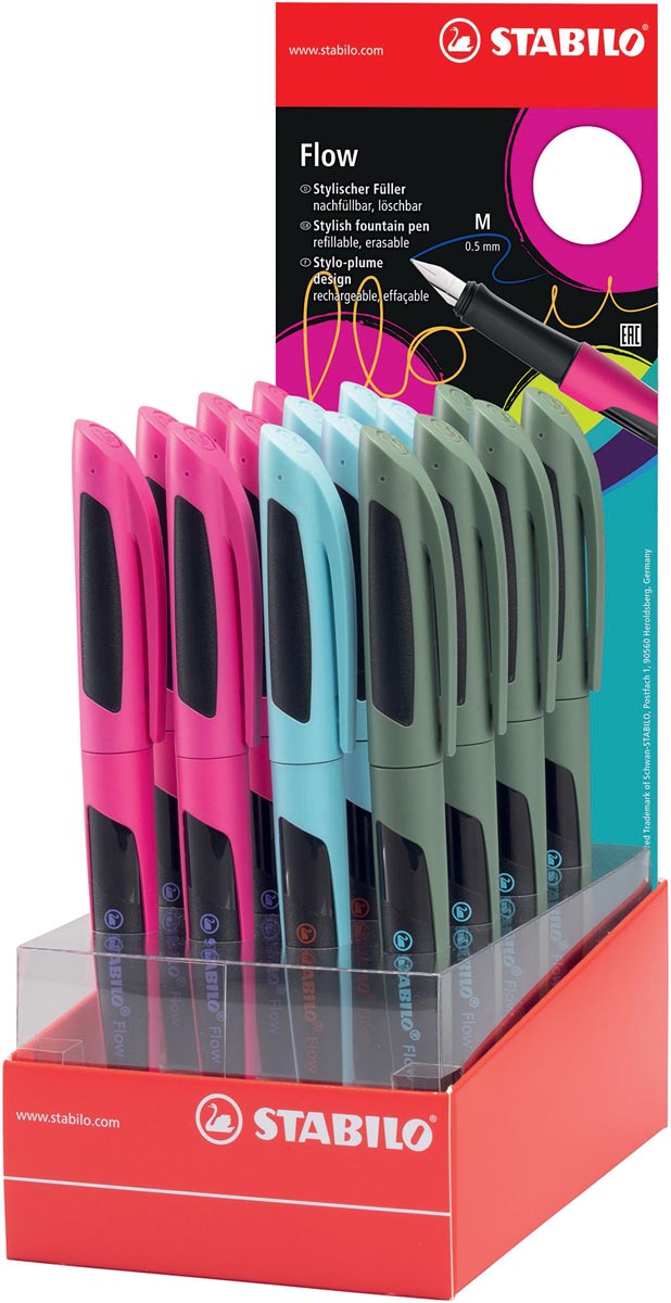 STABILO Flow SPORTY vulpen, display van 16 stuks in geassorteerde kleuren