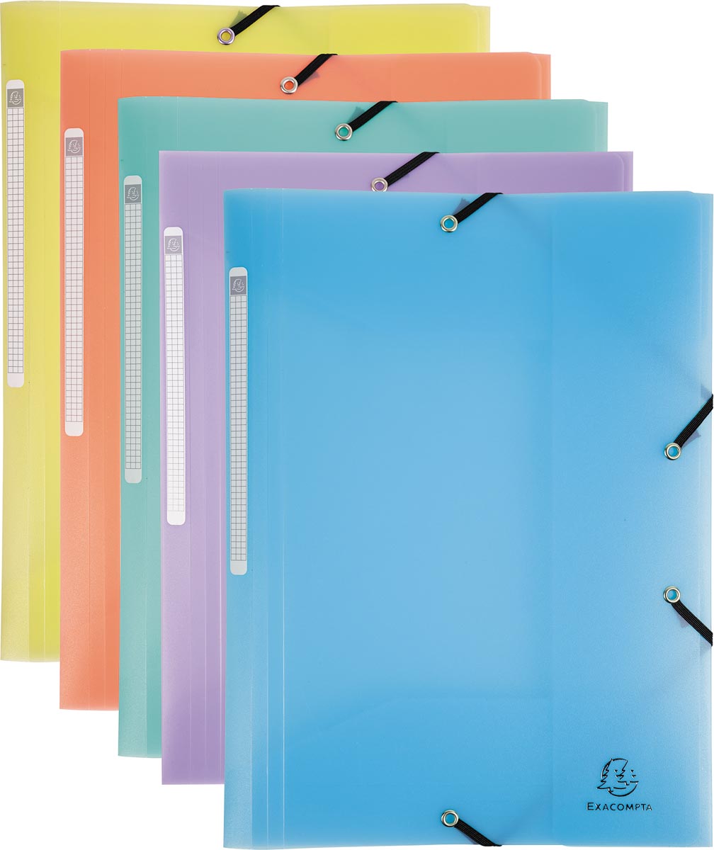 Exacompta Chromaline elastomap met 3 kleppen, met rugetiket, geassorteerde pastelkleuren afbeelding