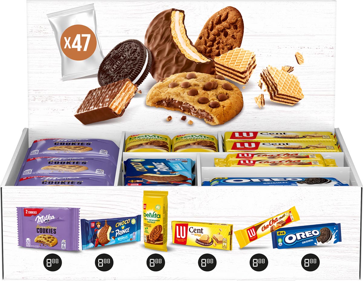 Assortiment koekjes van Milka, Oreo en Lu, doos van 47 stuks, mix afbeelding