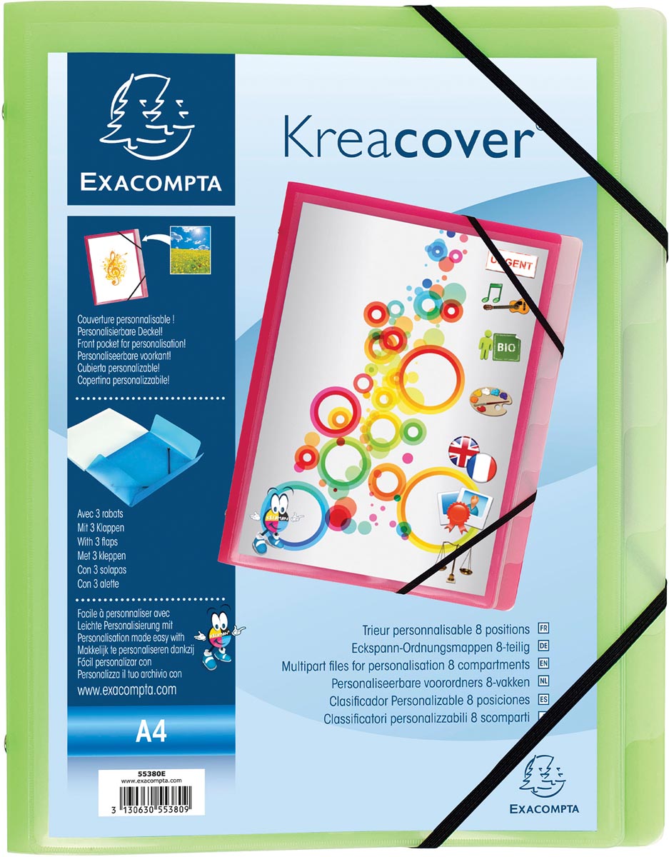 Exacompta sorteermap Kreacover, met 3 kleppen en 8 vakken, geassorteerde kleuren