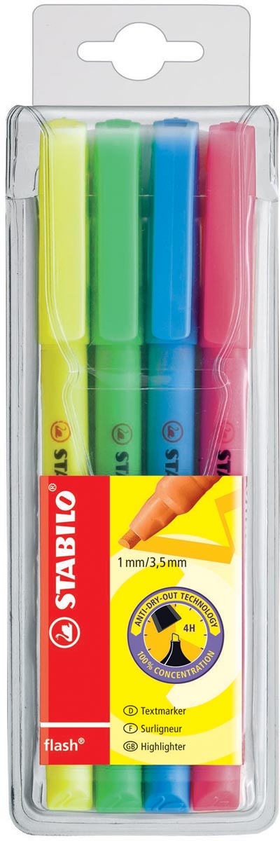 Stabilo Markeerstift Flash Etui Van 4 Stuks In Geassorteerde Kleuren huismerk kopen in de aanbieding
