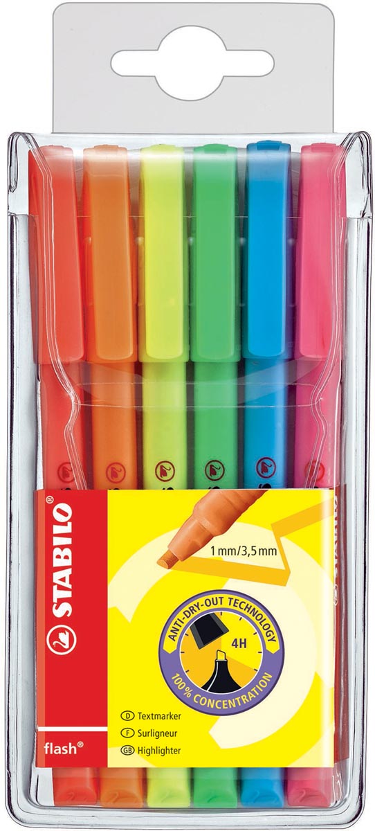 Stabilo Markeerstift Flash Etui Van 6 Stuks In Geassorteerde Kleuren huismerk kopen in de aanbieding