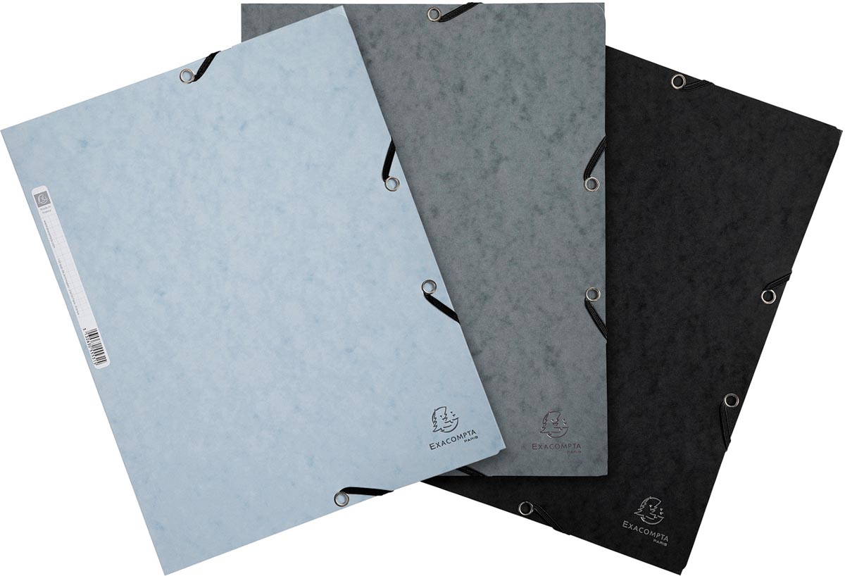 Exacompta elastomap uit karton, ft A4, 3 kleppen, set van 3 stuks in 3 tinten grijs (Onweer) Exacompta elastomap uit karton, ft A4, 3 kleppen, set van 3 stuks in 3 tinten grijs (Onweer)