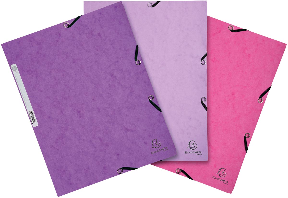 Exacompta elastomap uit karton, ft A4, 3 kleppen, set van 3 stuks in 3 tinten roze (Candy) afbeelding