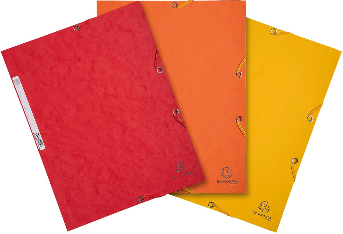 Exacompta elastomap uit karton, ft A4, 3 kleppen, set van 3 stuks in 3 tinten oranje (Zon)