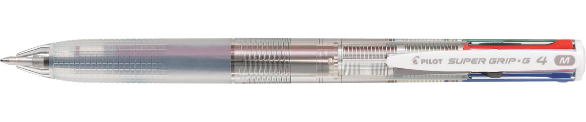 Pilot Super Grip G-4 4-kleurenbalpen, medium, klassieke inktkleuren, transparant lichaam
