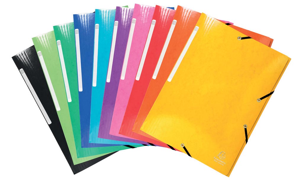 Exacompta Iderama elastomap met 3 kleppen, met rugetiket, geassorteerde kleuren