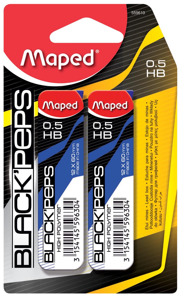 Maped Black&apos;peps potloodstiften, 0,5 mm, HB, blister van 2 etuis van 12 stuks afbeelding