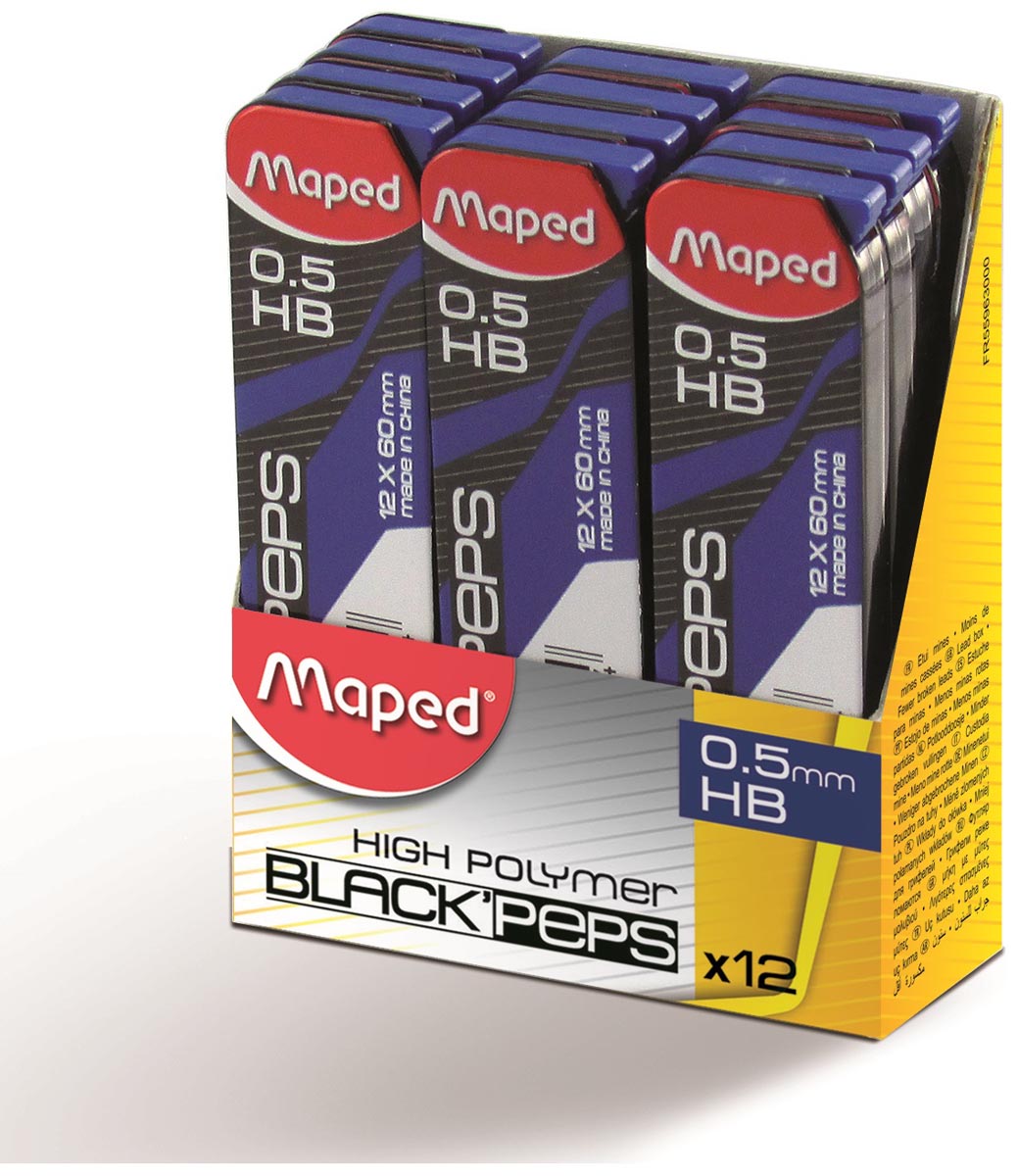 Maped Black'peps potloodstiften, 0,5 mm, HB, doos van 12 stuks