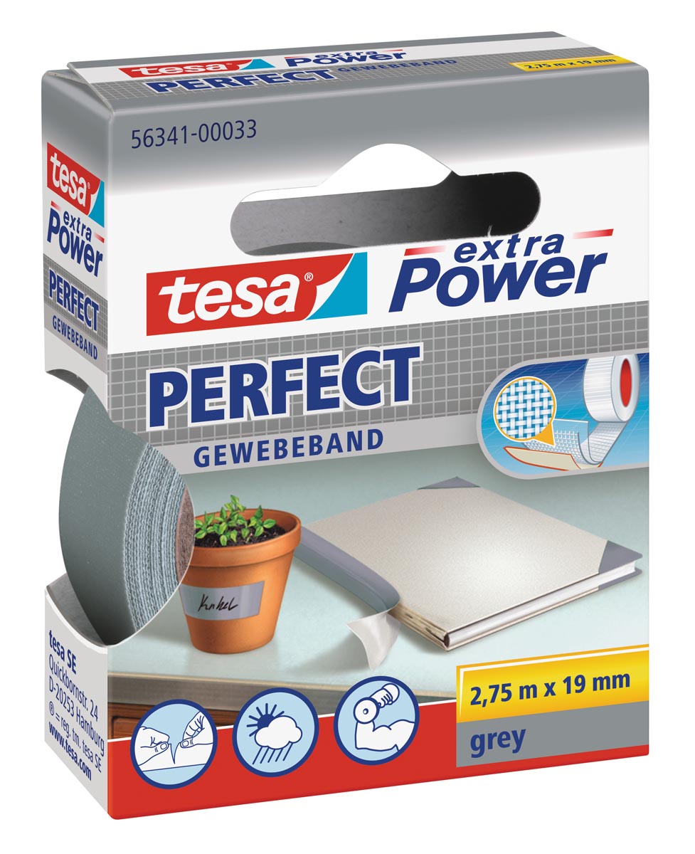 Tesa extra Power Perfect, ft 19 mm x 2,75 m, grijs afbeelding
