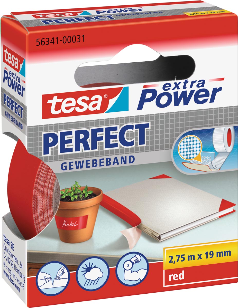 Tesa extra Power Perfect, ft 19 mm x 2,75 m, rood afbeelding