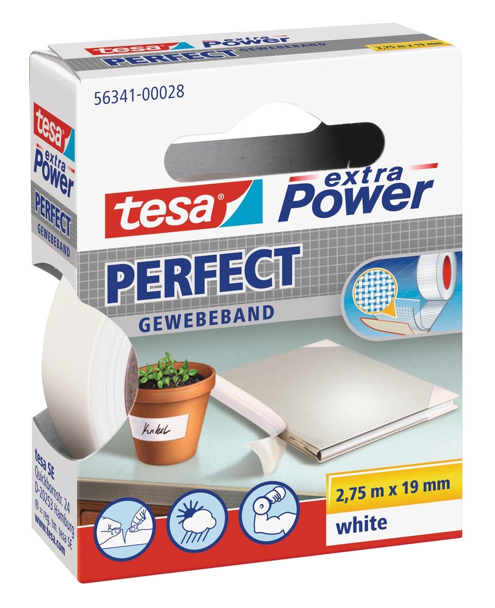 Tesa extra Power Perfect, ft 19 mm x 2,75 m, wit afbeelding