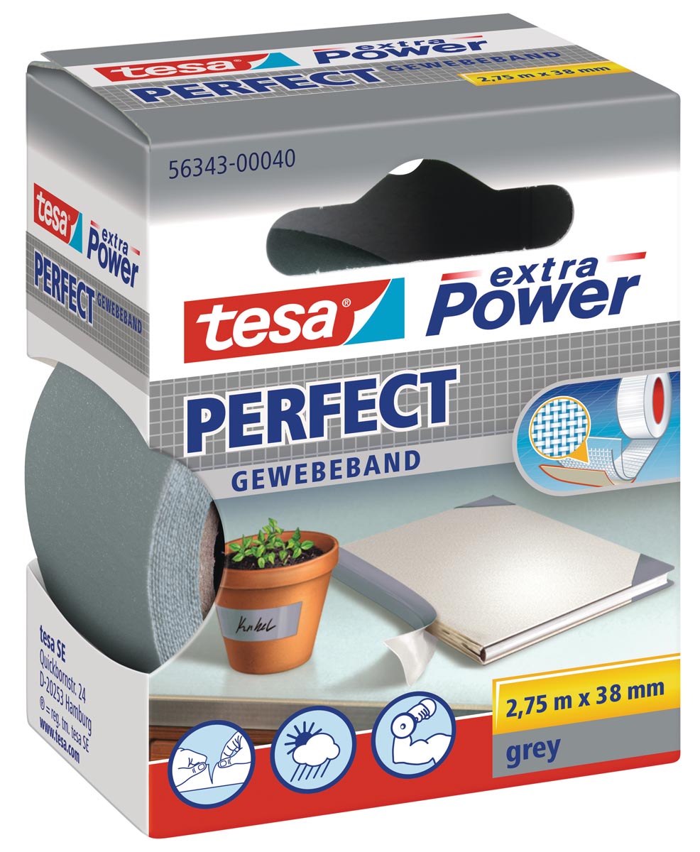 Tesa extra Power Perfect, ft 38 mm x 2,75 m, grijs afbeelding
