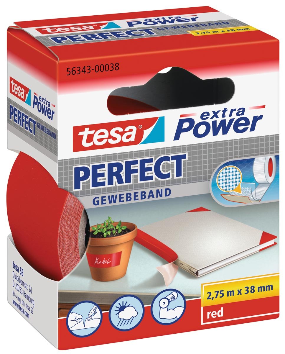 Tesa extra Power Perfect, ft 38 mm x 2,75 m, rood afbeelding