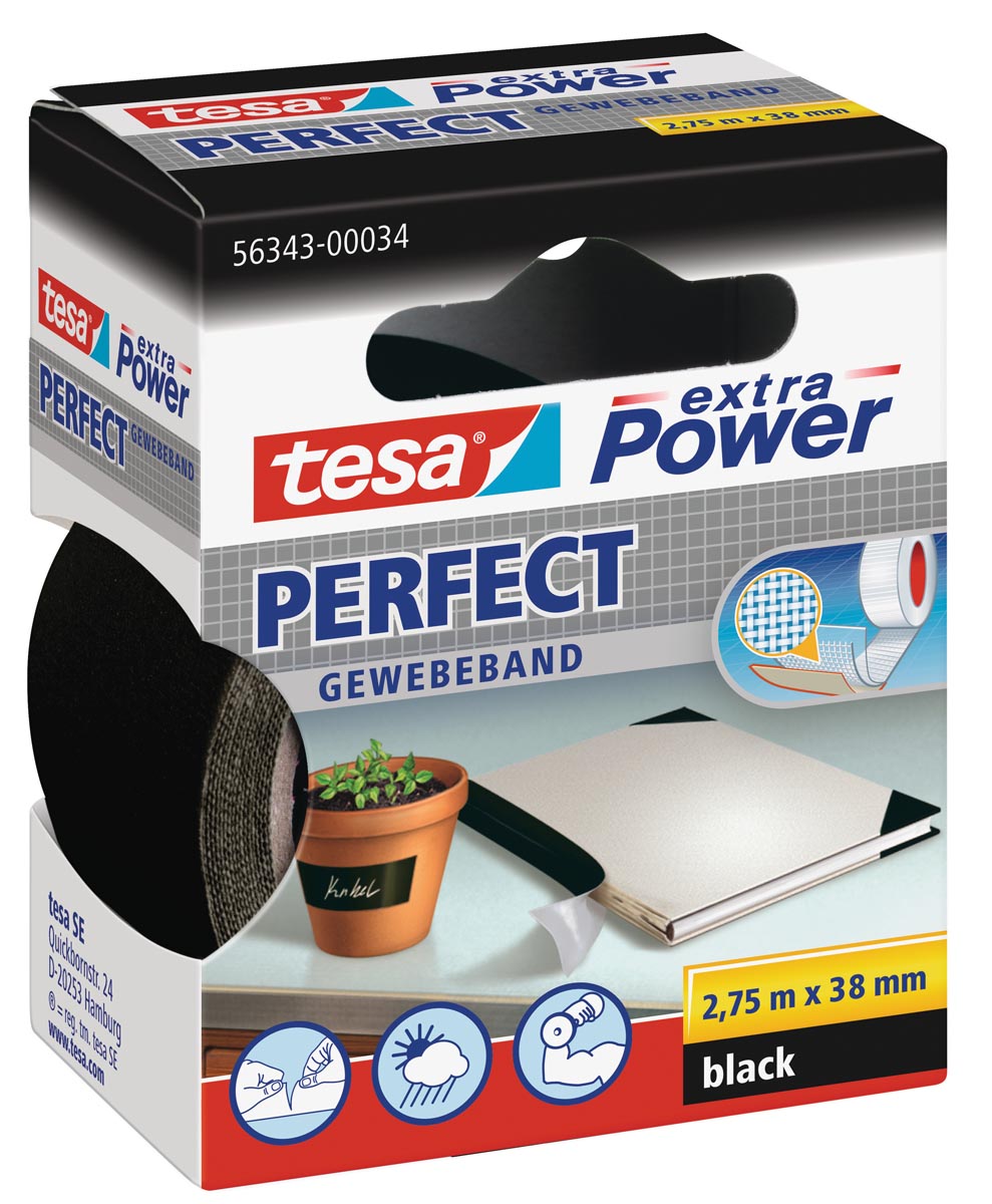 Tesa extra Power Perfect, ft 38 mm x 2,75 m, zwart afbeelding