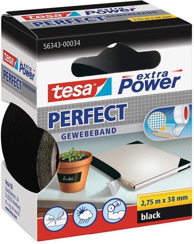 Tesa extra Power Perfect, ft 38 mm x 2,75 m, zwart