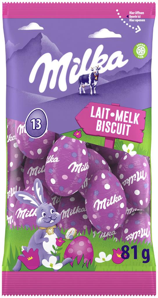 Milka paaseitjes, 81 g, biscuit melk