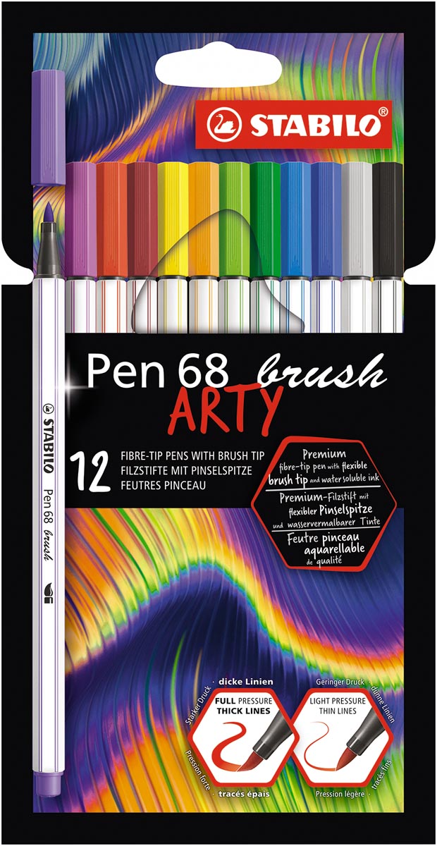 STABILO pen 68 brush ARTY, etui van 12 stuks, assorti afbeelding
