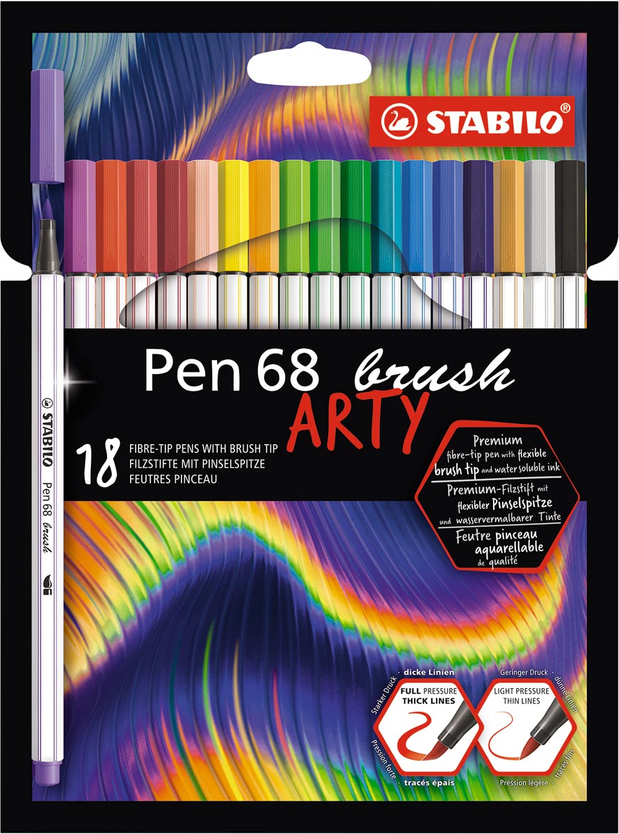 STABILO pen 68 brush ARTY, etui van 18 stuks, assorti afbeelding