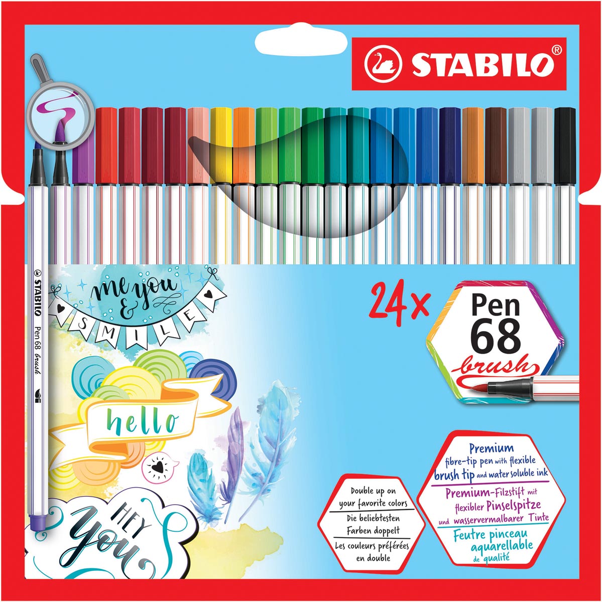 STABILO Pen 68 brush, etui van 24 stuks in geassorteerde kleuren STABILO Pen 68 brush, etui van 24 stuks in geassorteerde kleuren