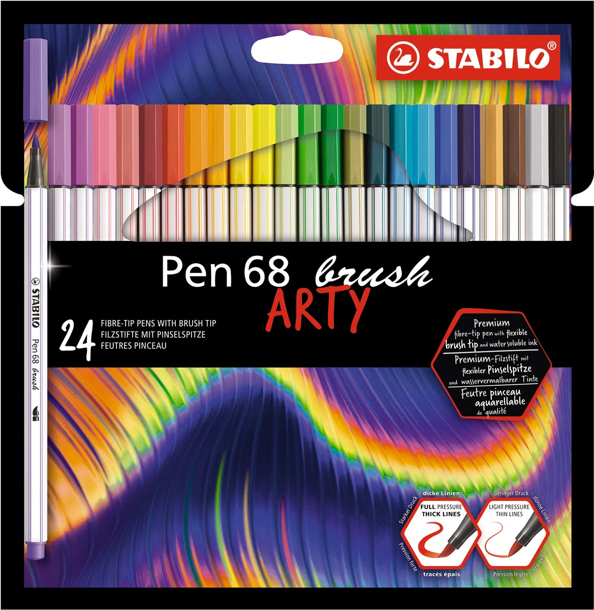 STABILO pen 68 brush ARTY, etui van 24 stuks, assorti afbeelding