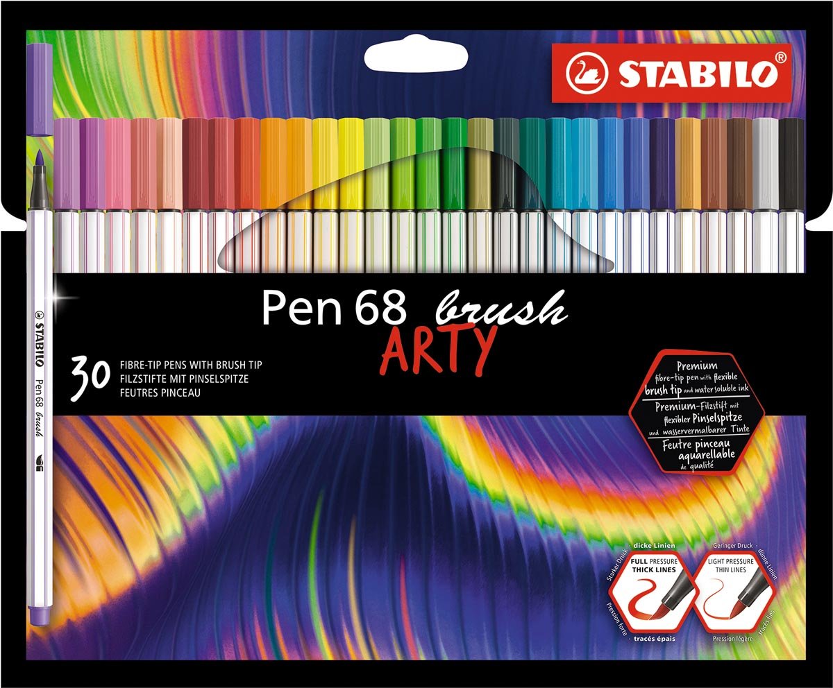 STABILO pen 68 brush ARTY, etui van 30 stuks, assorti afbeelding