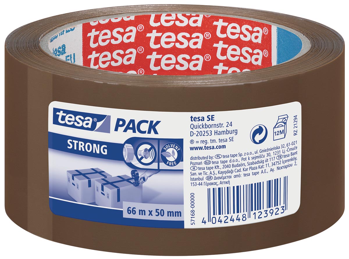 Tesa verpakkingsplakband Strong, ft 50 mm x 66 m, uit PP, bruin Tesa verpakkingsplakband Strong, ft 50 mm x 66 m, uit PP, bruin