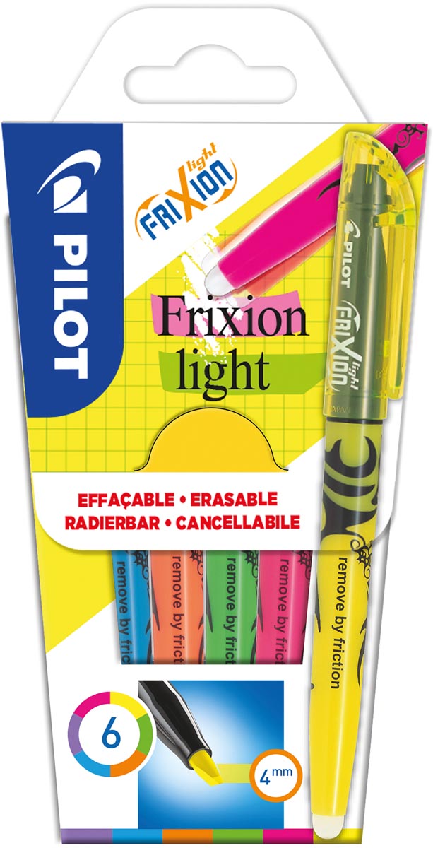 Pilot markeerstift Frixion Light, blister van 6 stuks in geassorteerde kleuren
