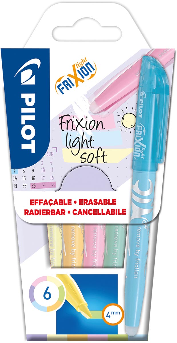 Pilot markeerstift Frixion Light Soft, blister van 6 stuks in geassorteerde kleuren afbeelding
