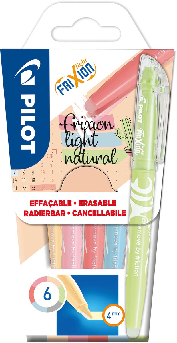 Pilot markeerstift Frixion Light Natural, blister van 6 stuks in geassorteerde kleuren afbeelding