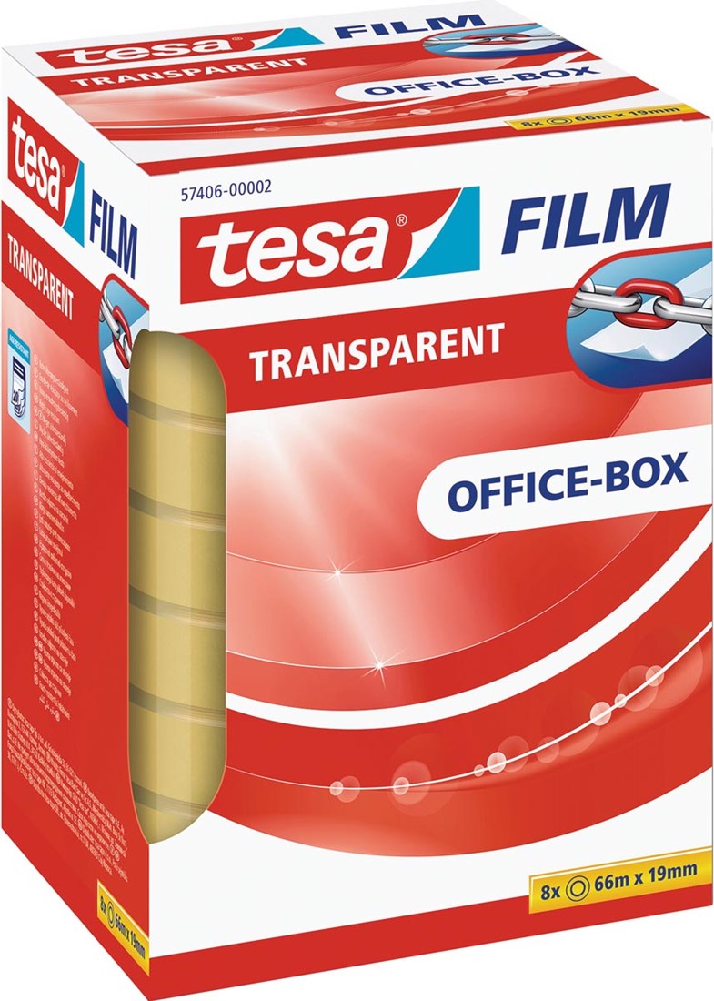 Tesafilm transparante tape, ft 19 mm x 66 m, 8 rolletjes bij VindiQ Office